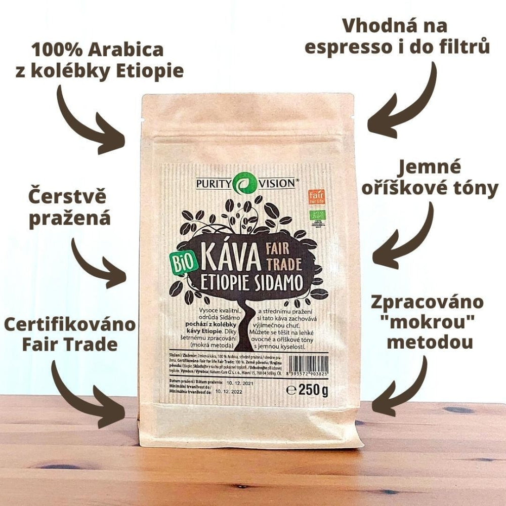 Boabe de cafea bio Fair Trade Etiopia Sidamo 1 kg